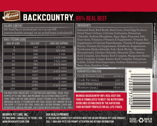 Merrick Backcountry Grain Free 96% Beef Recipe Canned Dog Food