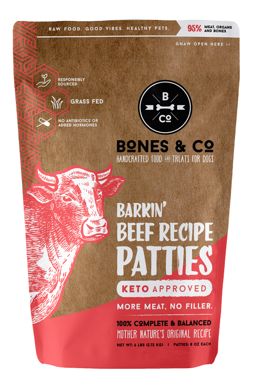 Bones & Co. Barkin' Beef Recipe Raw Frozen Patties Dog Food